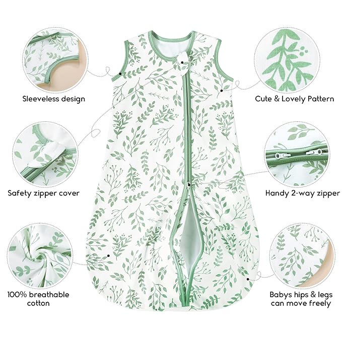 Yoofoss Baby Sleep Sack 0-6 Months TOG 1.0 Baby Wearable Blanket, 2 Pack 100% Organic Cotton Infant Toddler Sleeping Sack 2-Way Zipper Lightweight Sleep Sack