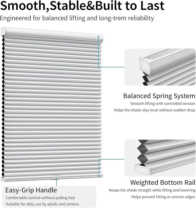 MYshade Cordless Blackout Cellular Shades for Windows, Honeycomb Window Shades with Thermal Insulation, Child & Pet Safe Room Darkening Shade, Easy Install,22" W x 50" H, White