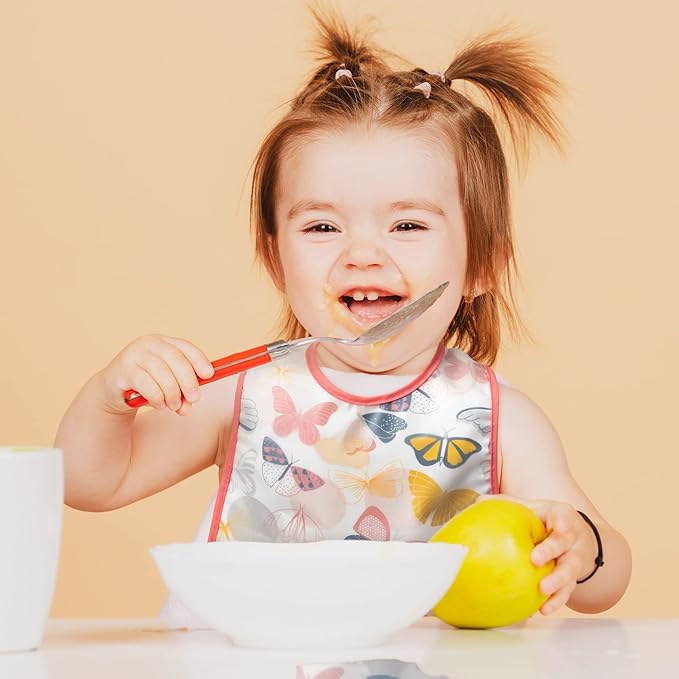 R HORSE 5Pcs Baby Bibs Set Toddler Bibs with Crumb Catcher Pocket & Snap Button Waterproof Baby Feeding Bibs for 6-24 Months