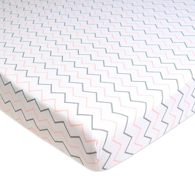 American Baby Company 2 Pack 100% Natural Cotton Fitted Mini Crib Sheets 38" x 24" - Soft & Breathable Small Nesting Portable Sheets, Fits Pack N Play Mattresses, Pink Whale/Zigzag, for Boys & Girls