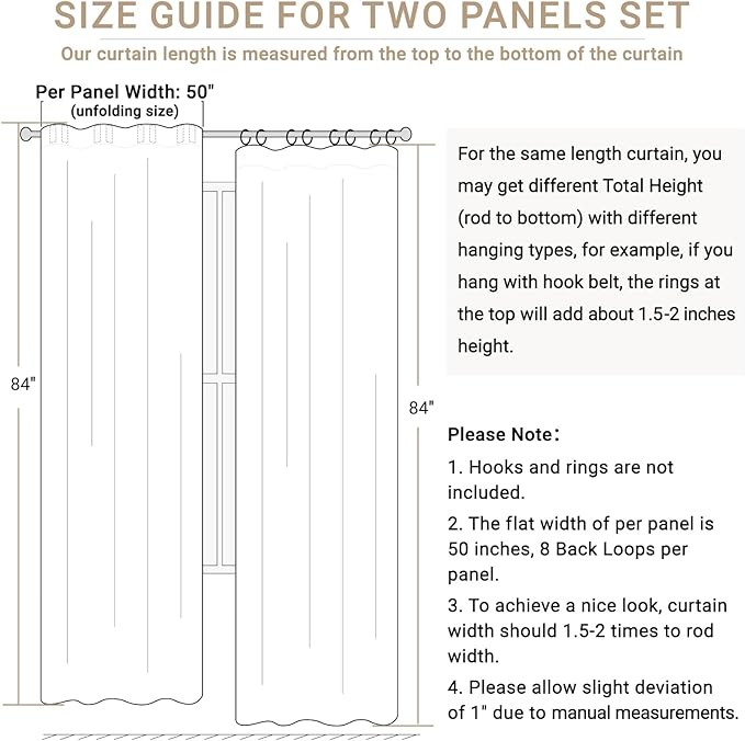 100% Blackout Shield Linen Blackout Curtains for Bedroom 63 Inches Long, Back Tab/Rod Pocket Living Room Drapes, Thermal Insulated Blackout Curtains 2 Panels Set, 50" W x 63" L, Off White