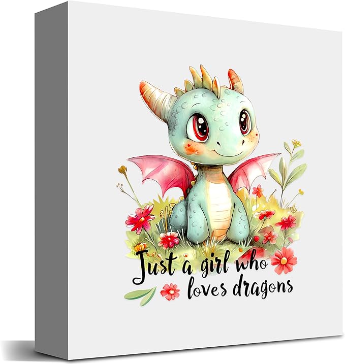 Dragon Decor Wooden Box Sign Decorative, Home Room Desk Decorations For Teens Teenage Girls Age 8-12, Dragon Lovers Themed Gifts Stuff Accessories Things Merchandise Items!