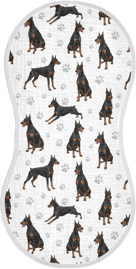 1 Pack Muslin Burp Cloths Doberman Dogs White Cotton Baby Burp Cloths Ultra Absorbent Soft Burping Cloth Washcloths for Newborn Boys Girls 22x11 Inch