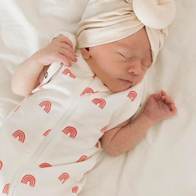 Tiny Twinkle Baby Sleep Sack 0-3 Months 1.0 TOG, Cotton & Elastane Wearable Blanket, Swaddle Transition Micro-Fleece, Machine Washable(Rainbows)
