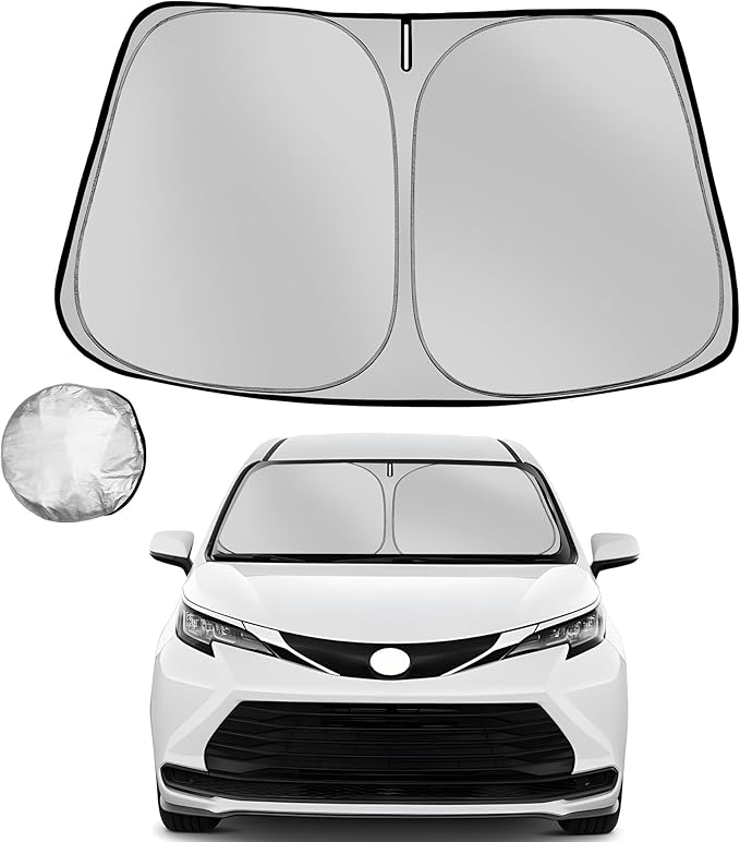 Windshield Sun Shade for 2021-2025 Toyota Sienna Mini Van Foldable Sun Sunshade for Car Front Window Blocks UV Rays and Heat Automotive Interior Protector Custom Fit Accessories