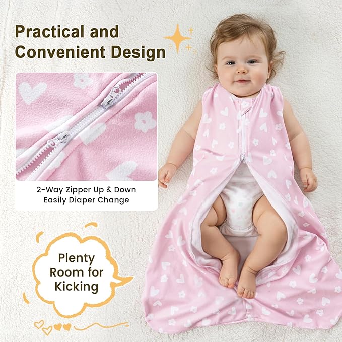 PHF 3 Pack Warm Micro-Fleece Baby Sleep Sack 6-12 Months, Soft Baby Wearable Blanket, 2-Way Zipper Sleeping Bags, Comfy Toddler Sleeping Sack for Girls, Medium Size, Butterfly