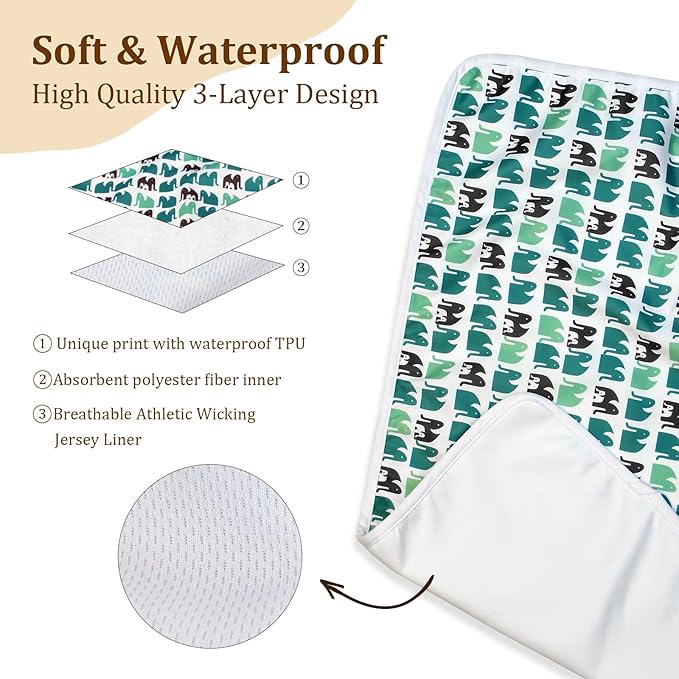 Mama Koala Waterproof Changing Pad Liner, Washable Wipeable Reusable Leak Proof Diaper Travel Mat, 2-Pack Diaper Changing Pad Covers for Baby Girls & Boys 27.5 * 15.7 Inches