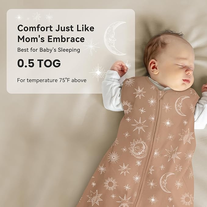 Unnivoll Baby Sleep Sack 6-12 Months 3 Pack 100% Cotton Lightweight 0.5 TOG Wearable Blanket Baby Sleep Bag with 2-Way Zipper for Newborn Infant Beige