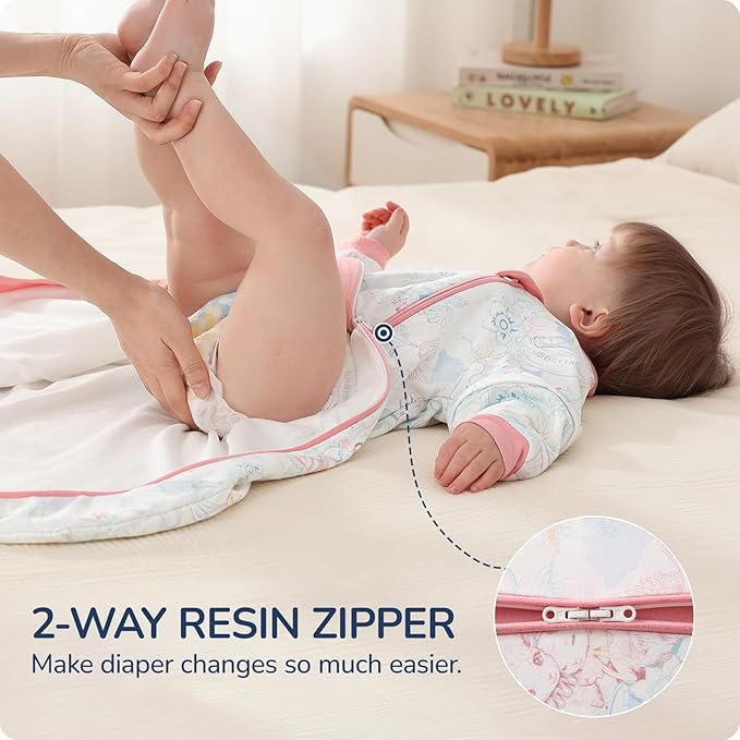 Baby Sleep Sack 18–24 Months, Cotton Sleep Sack with Detachable Long Sleeves, 1.0 TOG Wearable Blanket for Cooler Nights, 2-Way Zipper Toddler Sleeping Sack with Temperature Strip, Garden