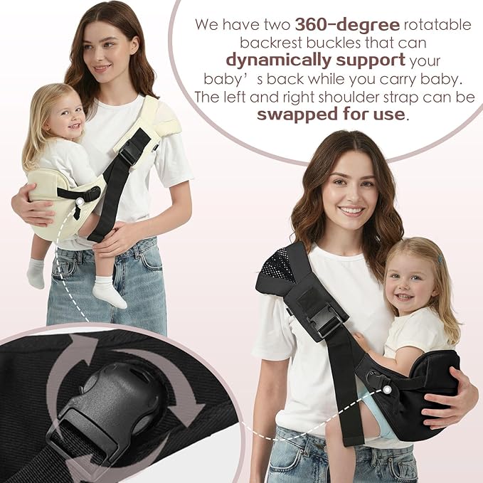 Toddler Sling Carrier, Toddler Carrier Sling, Baby Carriers Hip Carriers with Backrest, Lightweight Travel-Friendly Baby Slings Carriers, Beige