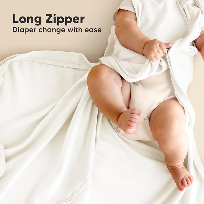 2-Pack Organic Baby Sleep Sacks, 100% Cotton - Soft & Breathable 0.5TOG Baby Wearable Blanket,Toddler Sleeping Sack 0-6 months, Easy to Wear Transitional Swaddles for Newborns, Infants (Soft White, S)