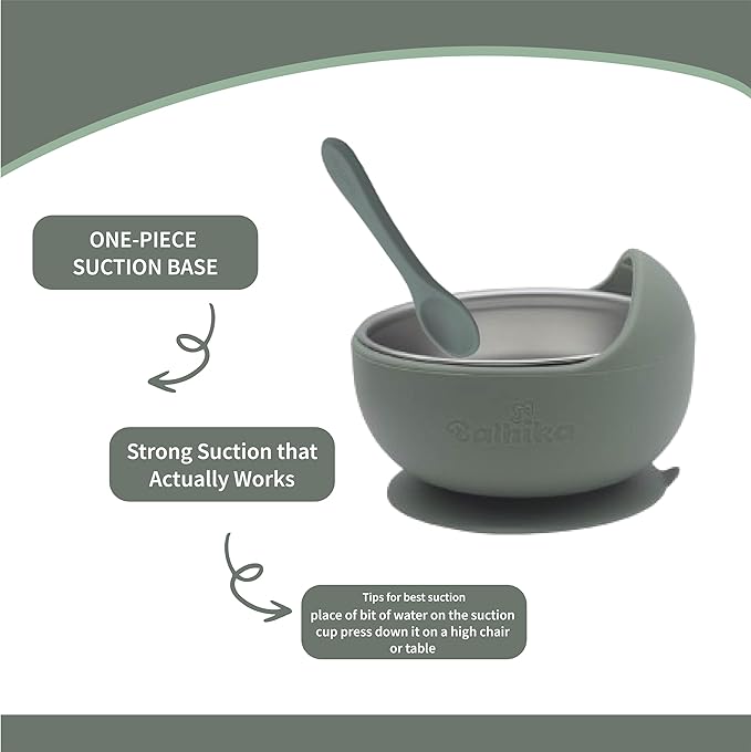 Balhika Silicone Baby Bowl Feeding Set – 12-Piece Set with Stainless Steel Inserts and Baby Spoons – BPA-Free Suction Bowls for Babies and Toddlers – Easy to Clean, Safe Mealtime Set for Self-Feeding