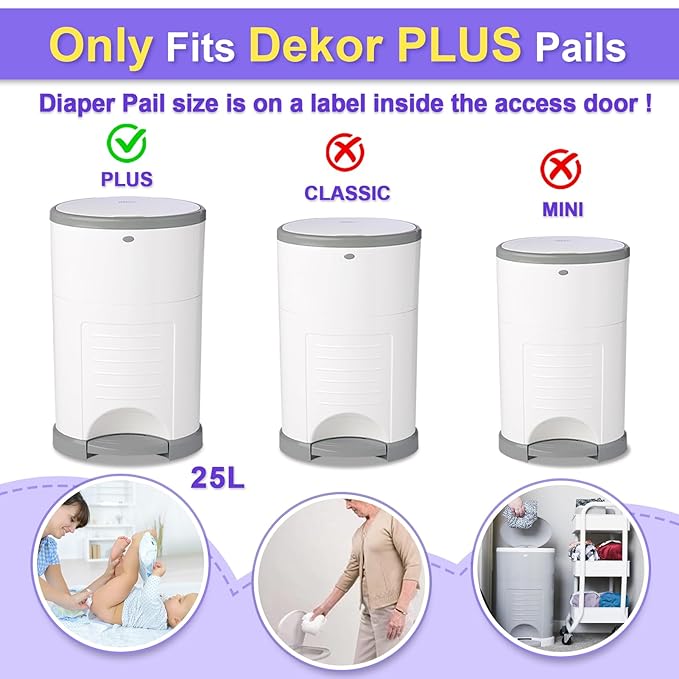 Diaper Pail Refill Bags Compatible with Dekor Plus Diaper Pail Refills 8 Pack Extra 12% Length,Holds up to 5336 Diapers,Extra 30% Thickness Powerful Odor Eliminate Lavender Scent for Baby/Adult
