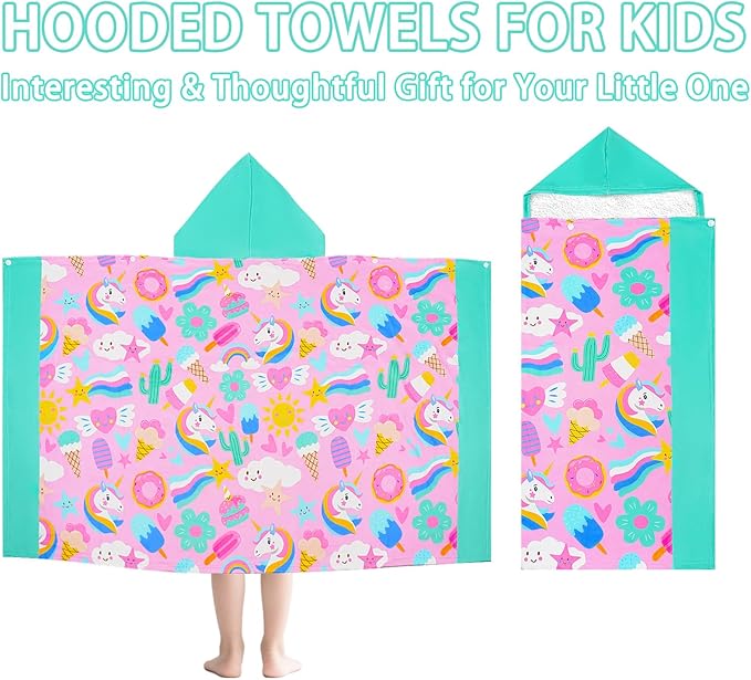 Hooded Towels for Kids- Ultra Soft 100% Cotton Pink Unicorn Toddler Hood Bath Towels/Pool Terry Towel Beach Poncho Wrap Absorbent Cute Bath & Swim Wrap for Boys & Girls 3-10 Years Beach Essentials