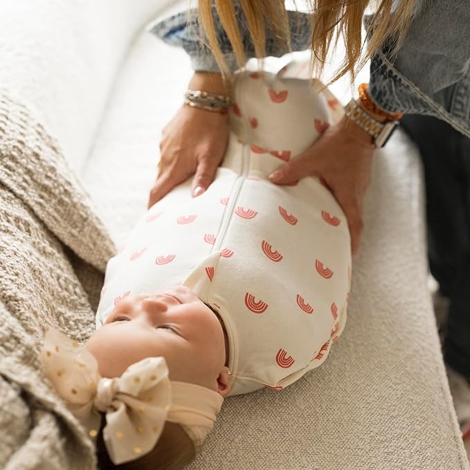 Tiny Twinkle Baby Sleep Sack 0-3 Months 1.0 TOG, Cotton & Elastane Wearable Blanket, Swaddle Transition Micro-Fleece, Machine Washable(Rainbows)