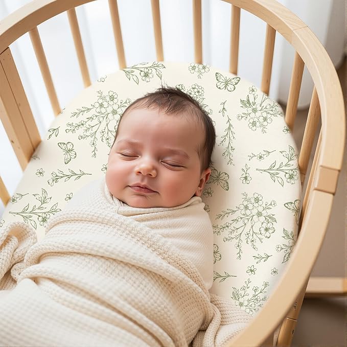 FIOBEE Baby Bassinet Sheets for Girls Boys 2 Pack Waterproof Bassinet Mattress Elastic Fitted Crib Sheets Universal Fit for Hourglass Oval and Rectangle Bassinet Sheet, Green