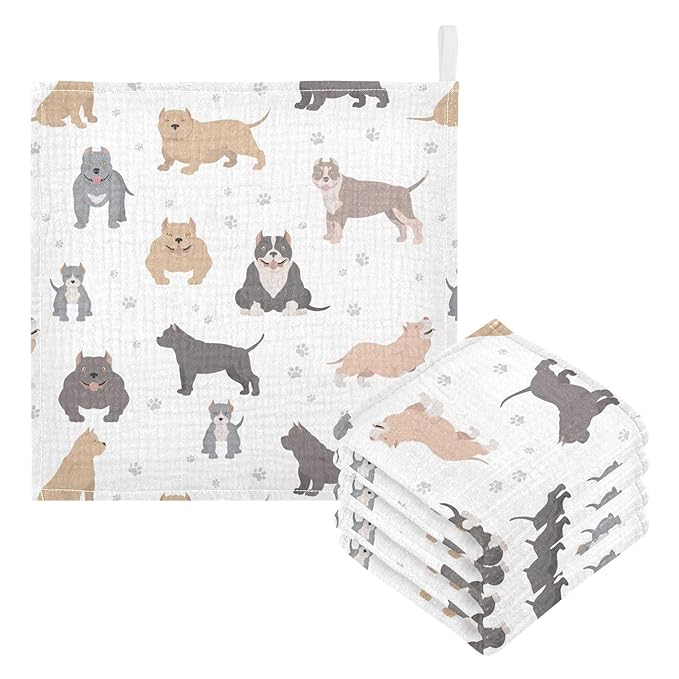 vvfelixl American Bully Dogs Baby Burp Cloths Baby Muslin Washcloths for Boys Girls Cotton Baby Face Towel for Newborn Infants Soft and Absorbent 11.8 X 11.8In, 5 Pack