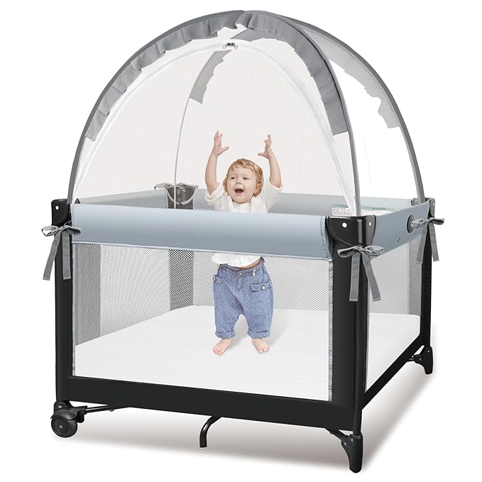 Crib Tent - Crib Net to Keep Baby in, Stop Baby from Climbing Out of Crib, Pop Up Crib Tent with Durable Breathable Net Double Zipper Strong Rods Installation Convenience
