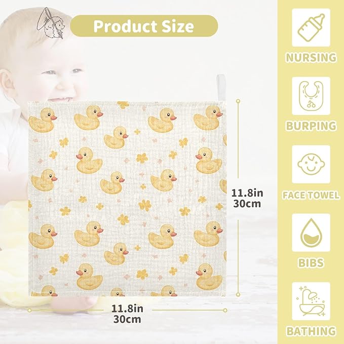 vvfelixl Baby Muslin Washcloths Cute Yellow Rubber Ducks Baby Burp Cloths Cotton Babys Face Towel for Newborn Infants Boys Girls Soft and Absorbent 11.8 X 11.8 in, 3 Pack