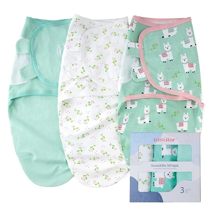 insular Baby Swaddle Wrap, Swaddle Blanket for Newborn and Infant, Adjustable Swaddling Set for Boy and Girl, Soft Cotton Baby Sleep Sack 3 Pack, Alpaca, Medium(3-6 Month)