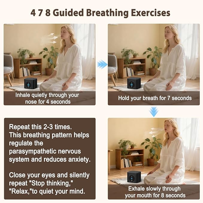 Kipcush Sleep Sound Machine - Dual Speakers, Tibetan Singing Bowls, 19 Soothing Tones, 20 White Noises, Visual & Auditory Breathing Guides | Deep Sleep, Anxiety Relief, Meditation, Rechargeable