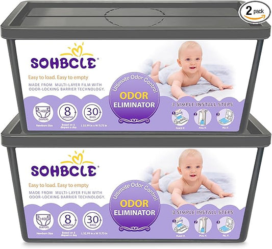 SOHBCLE Refills Compatible with Genie Easy Roll Signature Diaper Pail and Platinum Diaper Pail, Upgraded 60 Bags Hold up to 2800 Newborn Diapers, Extra Thickness Powerful Odor Control, Plant Scented