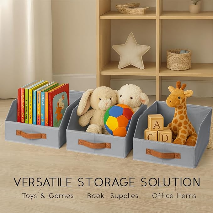 Fabric Storage Bins for Organizing - 12 Pack Large Trapezoid Collapsible Storage Bins with Front Handle, Closet Organizers and Storage for Bedroom, Home Shelves, Small Spaces, Grey