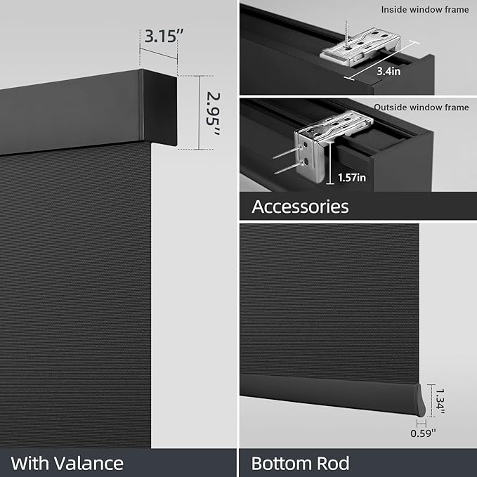 ZSTARR Motorized Smart Blind for Window with Remote Control, Automatic Blackout Roller Shade Customizable Size,with Valance Child Safety Rechargeable Battery Blinds (Full Blackout Black)