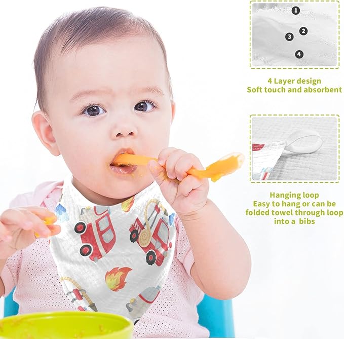 vvfelixl Fire Department Funny Cars Baby Burp Cloths, Baby Muslin Washcloths for Boys Girls, Cotton Baby Face Towel for Newborn Infants Soft and Absorbent 11.8 X 11.8 in, 5 Pack