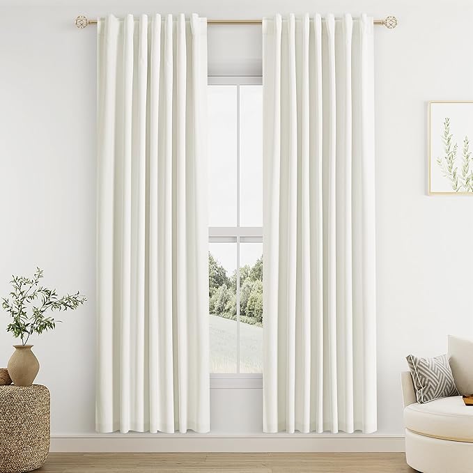 Guken Ivory 100% Blackout Curtains 80 Inch Length 2 Panels Set for Living Room Bedroom Back Tab Thermal Insulated Black Out Linen Drapes Room Darkening Window Curtains 80 Inches Long