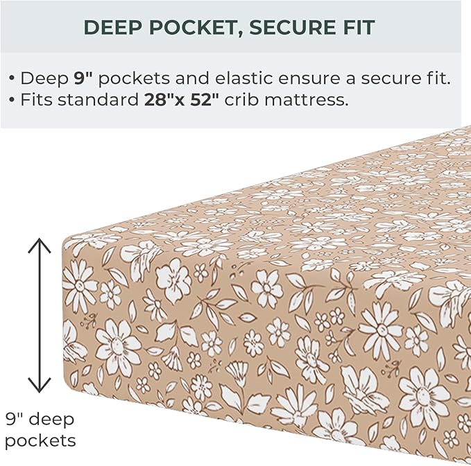 Pobibaby – 2 Pack Crib Sheets Girl, Premium Fitted Baby Crib Sheets for Standard Mattress – Ultra-Soft Jersey Knit, Safe and Snug, Stylish Floral Design (Meadow)