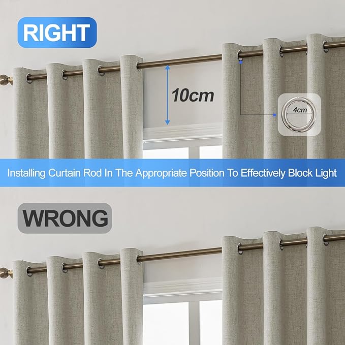 Linen 100% Blackout Curtains for Bedroom, Room Darkening Curtains for Living Room, 108 Inch Blackout Curtains, Extra Long Curtain Grommets Drapes, Thermal Curtains (2 Panels, Natural)