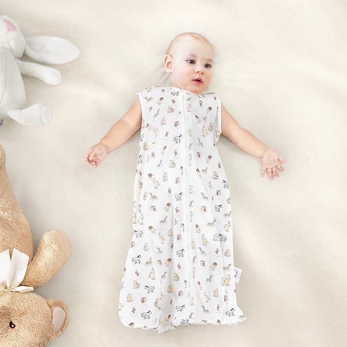 TILLYOU 2 Pack Baby Sleep Sack 12-18 Months 100% Cotton Wearable Blanket 0.5 TOG Sleeveless Summer Sleep Sacks with 2-Way Zipper, Bear Forest & Grey