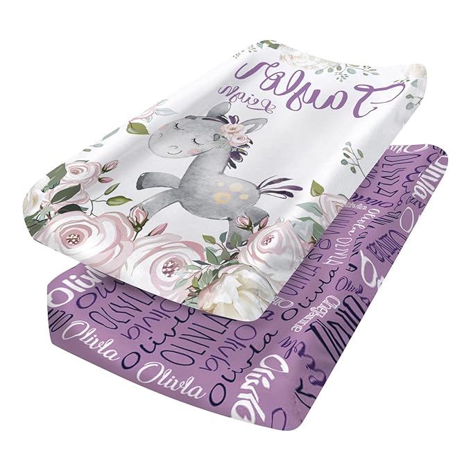 Custom Changing Pad Cover Set - Jersey Knit Ultra Soft Unisex Waterproof Diaper Changing Table Covers with Personalized Name for Baby Boys Girls - Comfy Cozy 2 Pcs Set Style12