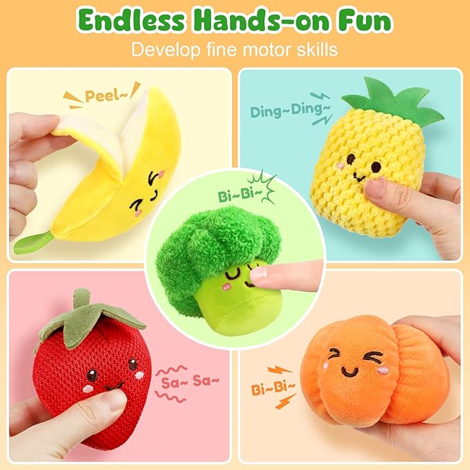 TOHIBEE Baby Sensory Toys -16 PCS Fruit Vegetable Color Sorting Play Food with Rattle,Crinkle,Baby Toys 6-12 Months Montessori Toys for 1 Year Old Boy Girl, Baby Stocking Stuffers