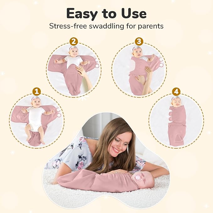 Mama Cheetah Baby Swaddle Sack, Organic Cotton Swaddle Blanket, Adjustable Swaddle Sleep Sacks, Easy Swaddles for Boy Girl 0-3 Month, Baby Essentials, 4-Pack, Dusty Rose