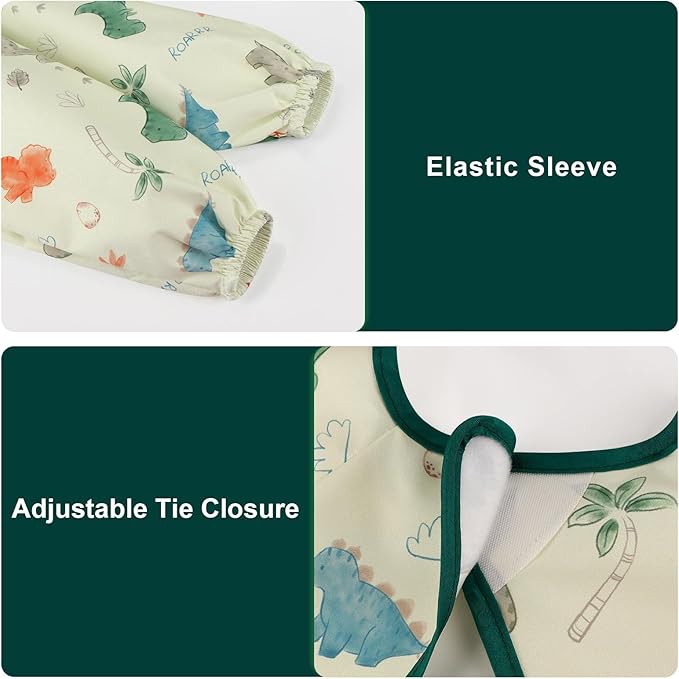 Accmor 5 Pack Long Sleeve Bibs, Baby Smock Waterproof Sleeved Bib Smock for Baby Toddler 6-36 Months
