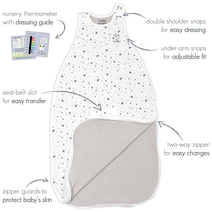 Woolino Merino Wool & Organic Cotton Baby Sleep Sack 2-24 Months – Ultimate 4-Season Baby Sleeping Bag, Universal Size Wearable Blanket, 2-Way Zipper & Adjustable Fit, Year-Round Use - Strawberry