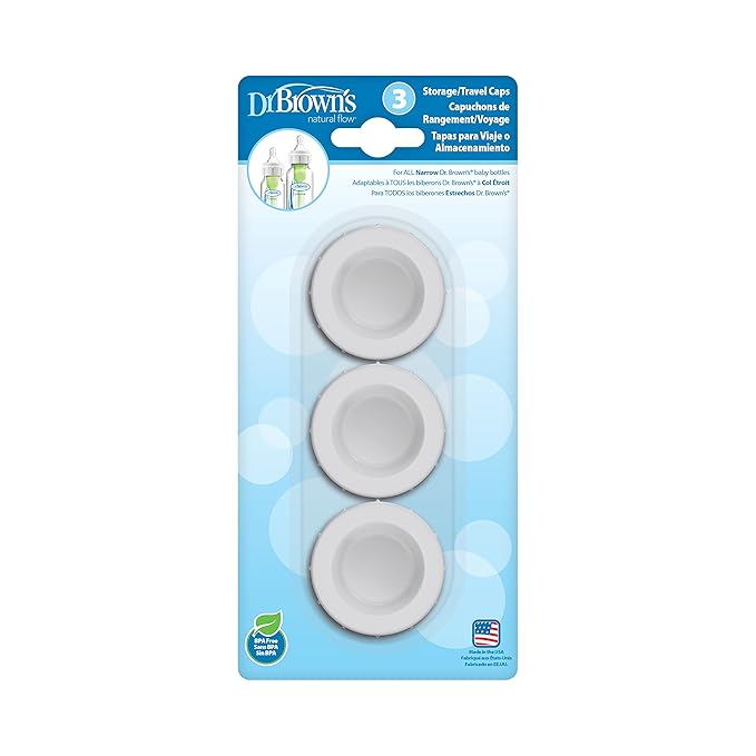 Dr. Brown's Natural Flow Anti-Colic Options+ Narrow Baby Bottles 4 oz (Pack of 4) with Slow Flow Nipple 0m+, Includes Travel Caps 3-Pack