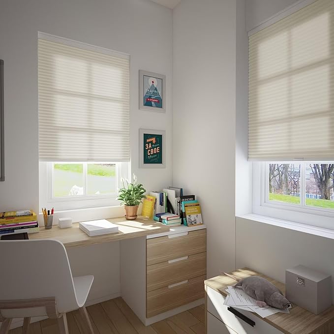Changshade Cellular Shades Cordless Blinds for Indoor Windows, Honeycomb Blinds Pleated Window Shades Light Filtering for Bedroom, Bathroom, Shade Size 72 inch High 55 inch Wide, Beige