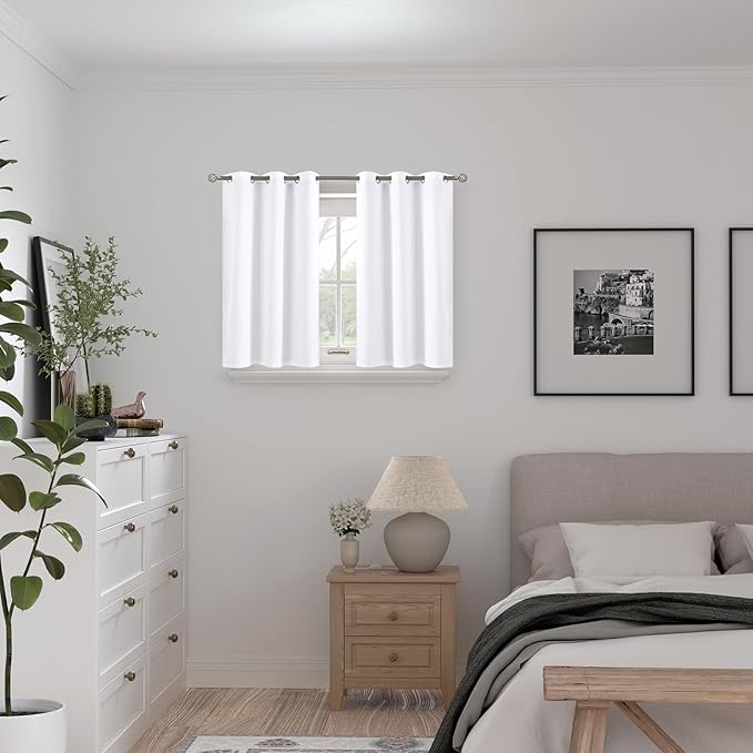 BGment Short Blackout Curtains 30 Inch Long 2 Panels - 100% Room Darkening Bedroom Curtains for Small Window, Thermal Insulated Soundproof Grommet Curtains for Loft/Basement, 42 Wide, Pure White