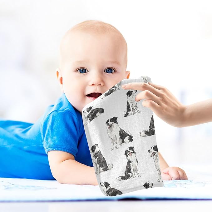 vvfelixl Border Collies Poses Baby Burp Cloths Baby Muslin Washcloths for Boys Girls Cotton Babys Face Towel for Newborn Infants Soft and Absorbent 11.8 X 11.8 in, 5 Pack