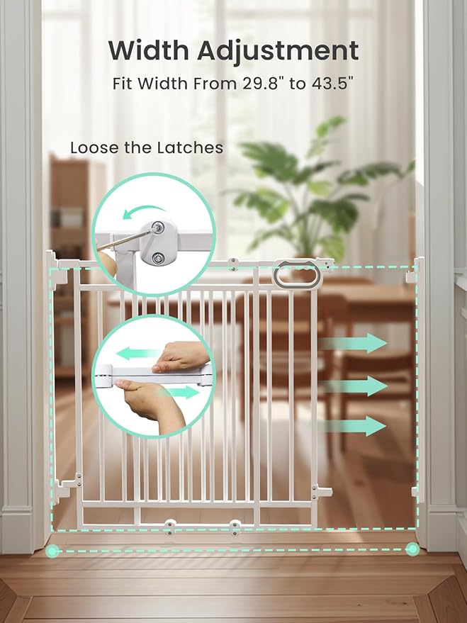 Grownsy Baby Gate for Stairs- No Bottom Bar, 29.8” to 43.5” for Child and Pet, Dog Gate with Auto-Close & One-Hand Operation, Hardware-Mounted (Drill Needed) Installation for Doorways and Indoor Use