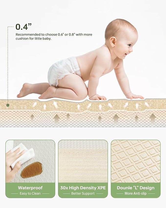 Baby Play Mat Foldable Baby Floor Play Mat Large Soft Foam Playmat for Babies Reversible Waterproof Padded Playmats Portable Thick Crawling Mat for Indoor Outdoor(50"*78"*0.4")