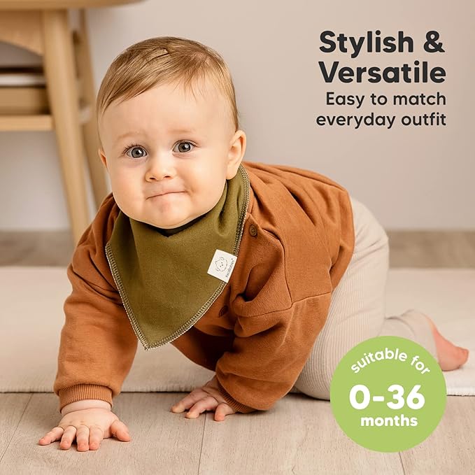 KeaBabies 8-Pack Organic Baby Bandana Bibs for Boys, Girls - Super Absorbent Triangle Baby Bibs for Drooling and Teething Infant, 100% Cotton Extra Soft for Newborn, Infant 0-36 Months (Basics)