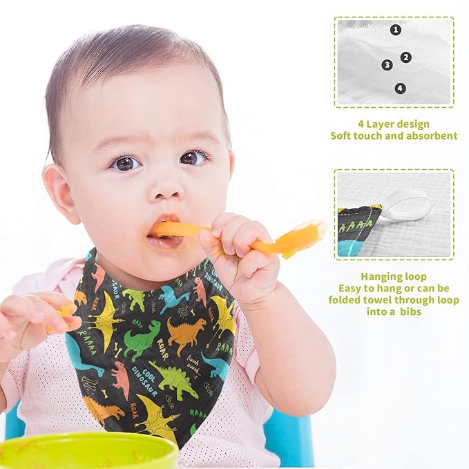 vvfelixl Baby Washcloths Cotton Colored Dino Dinosaurs Baby Muslin Washcloths Soft Baby Face Towel for Newborn Infants, 11.8 X 11.8 Inch, 5 Pack Black