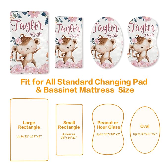 Custom Changing Pad Cover Set - Jersey Knit Ultra Soft Unisex Waterproof Diaper Changing Table Covers with Personalized Name for Baby Boys Girls - Comfy Cozy 2 Pcs Set Style14