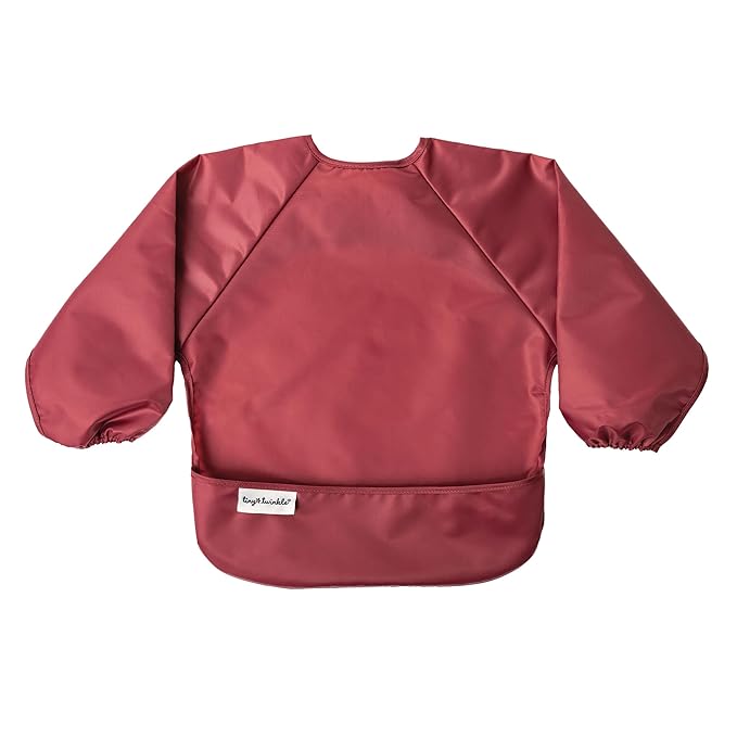 Tiny Twinkle Long Sleeve Bib for Babies & Toddlers | 2-Pack Waterproof Smock Bib for Eating | Machine Washable & Mess-Proof Feeding Essentials | Newborn Shower Gift (Rose Burgundy,2-4Y)