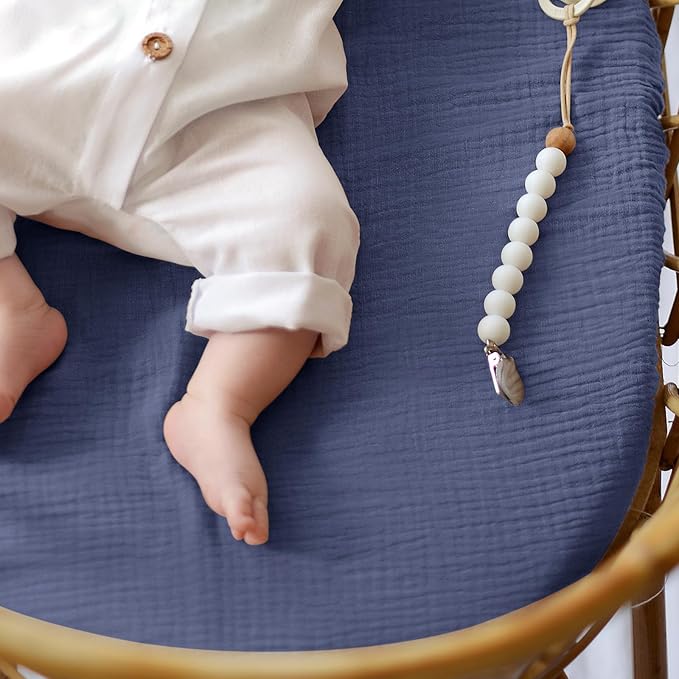 lulumoon Baby Muslin Bassinet Sheets: Cotton Bassinet Sheets Neutral for Boys and Girls - Fitted for Oval Rectangle or Hourglass