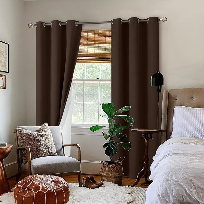 BGment Brown Blackout Curtains for Living Room 84 inch Length 2 Panels Set, Thermal Insulated Bedroom Curtains Soundproof Window Curtain Drapes, Each Grommet Curtains 42 Inch Wide